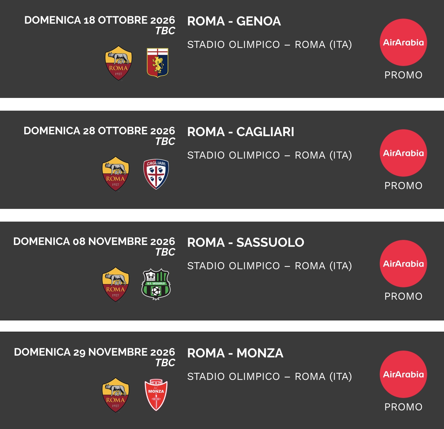 immagine per elenco partite in promozione con Air Arabia